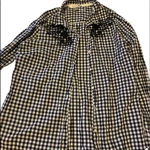 Old navy black embroidered flower flannel